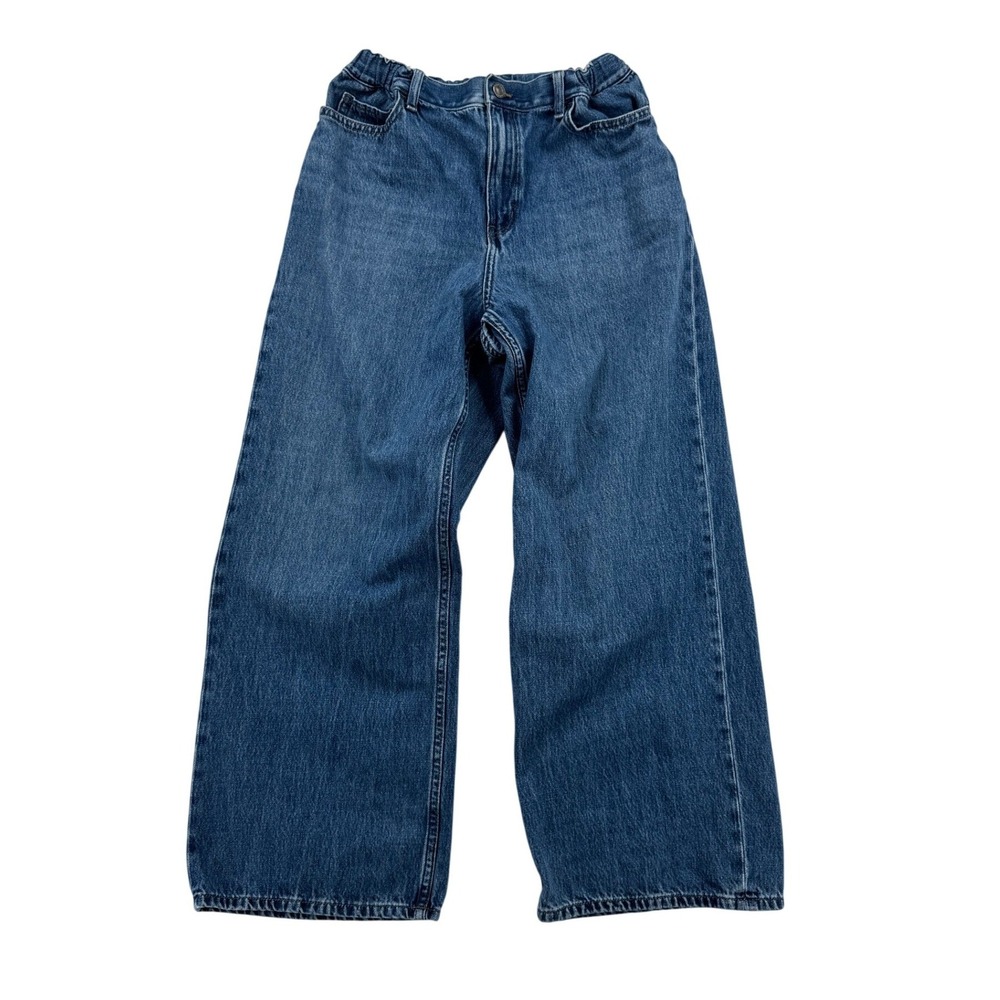 Uniqlo Wide Leg Jeans Kids 13 Blue Excellent Elastic Waist Cotton Wide Leg